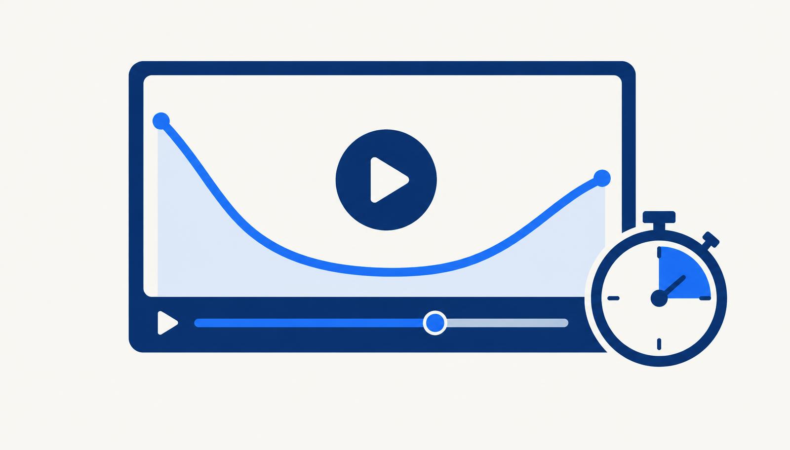 Abstrakte Illustration eines Videoplayers mit Zuschauerbindungskurve und Stoppuhr